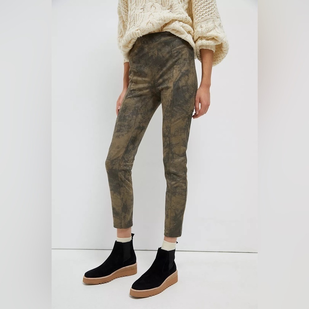 Anthropologie Nori Sueded Tie Dye Leggings Brown Black Pull On Skinny Pant EUC M